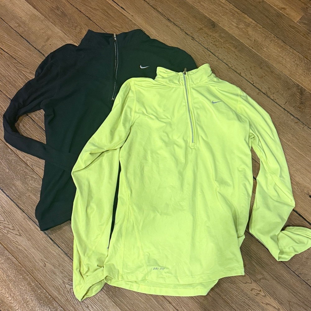 Nike Black and Neon Yellow Activewear Tops